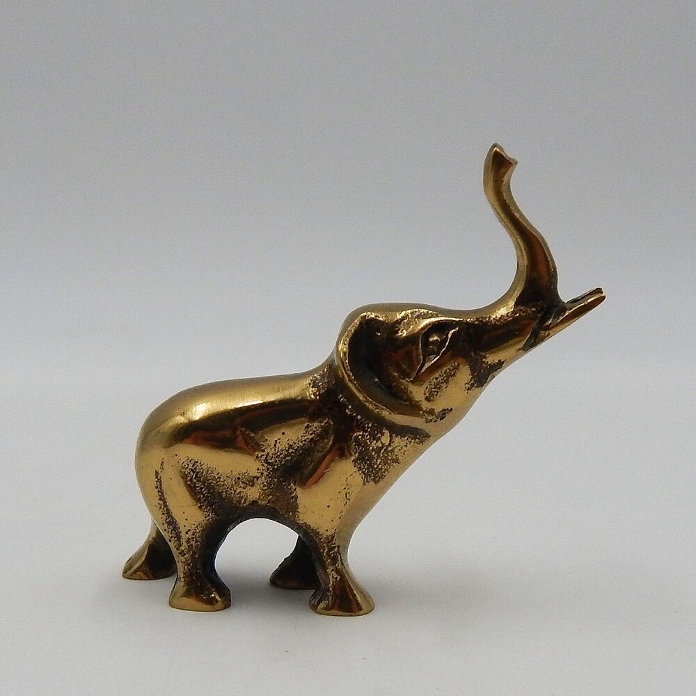 Brass Miniature Elephant Trunk Up 2.5 Inch Tusks Figurine Mini